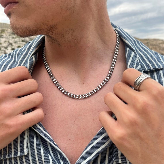 Men's Solid Curb Chain Necklace Stainless Steel 8mm 20