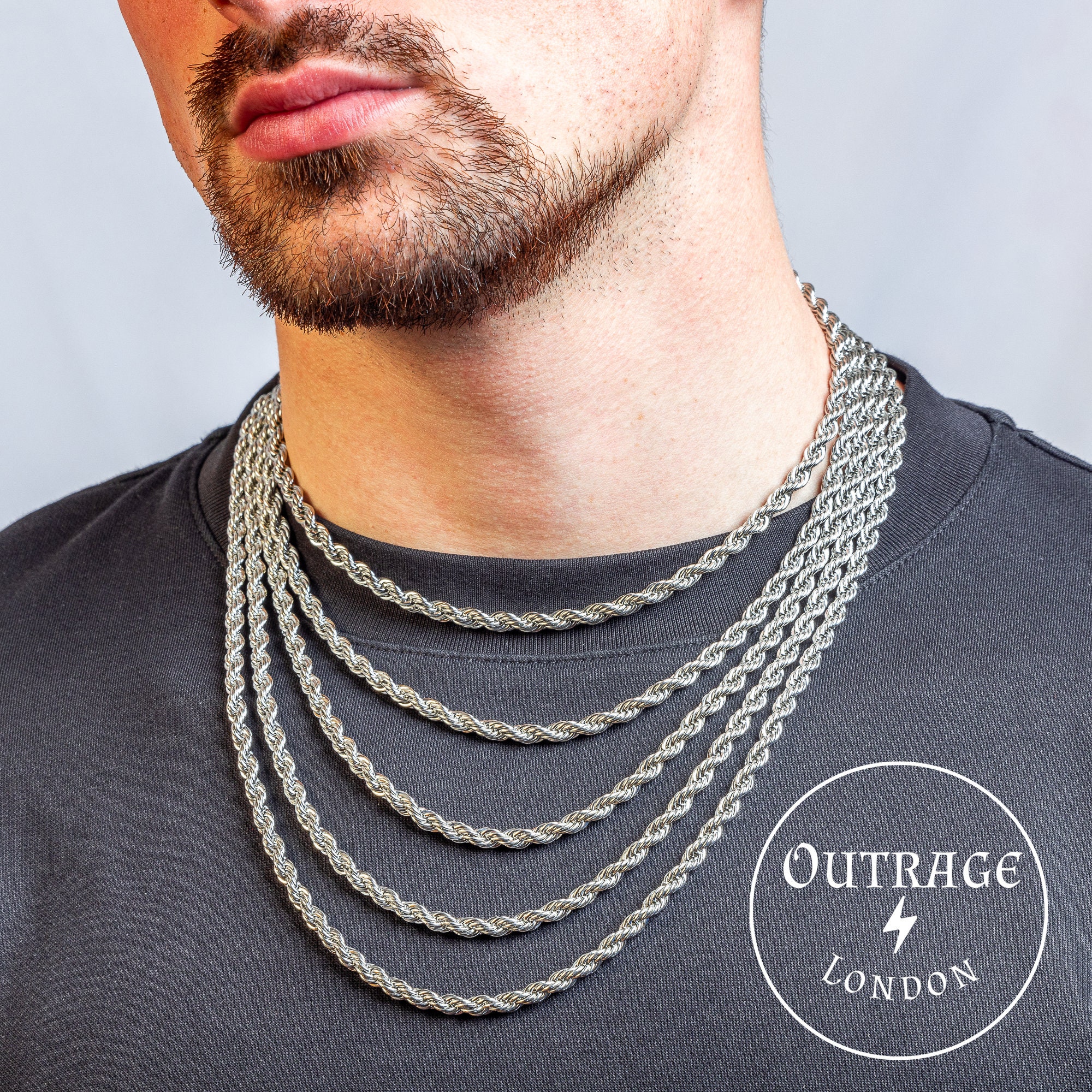 Silver 18 Inch 5mm Rope Chain, Chunky Necklace Mens And Womans Unisex Chains, Stainless Steel Silver Chains For Men, Rope Link Chain, Gifts