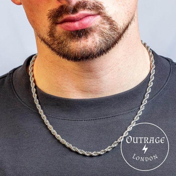 Silver 18 Inch 5mm Rope Chain, Chunky Necklace Mens and Womans