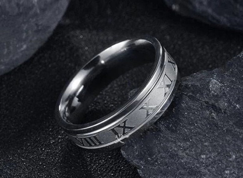 Roman Numerals Band Ring Mens and Womans Rings Silver Gold Etsy UK