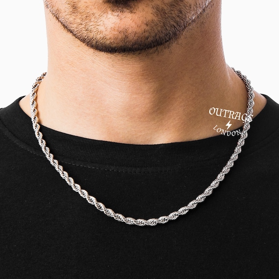 5MMシルバーロープチェーンネックレス、メンズシルバー＆ゴールド