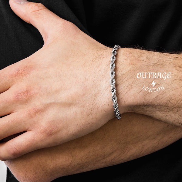 Mens and Womans Silver Rope Bracelet, 5MM Thin Mens Silver Bracelet, Gift Bracelet, Rope Chain, Twisted Rope Bracelet