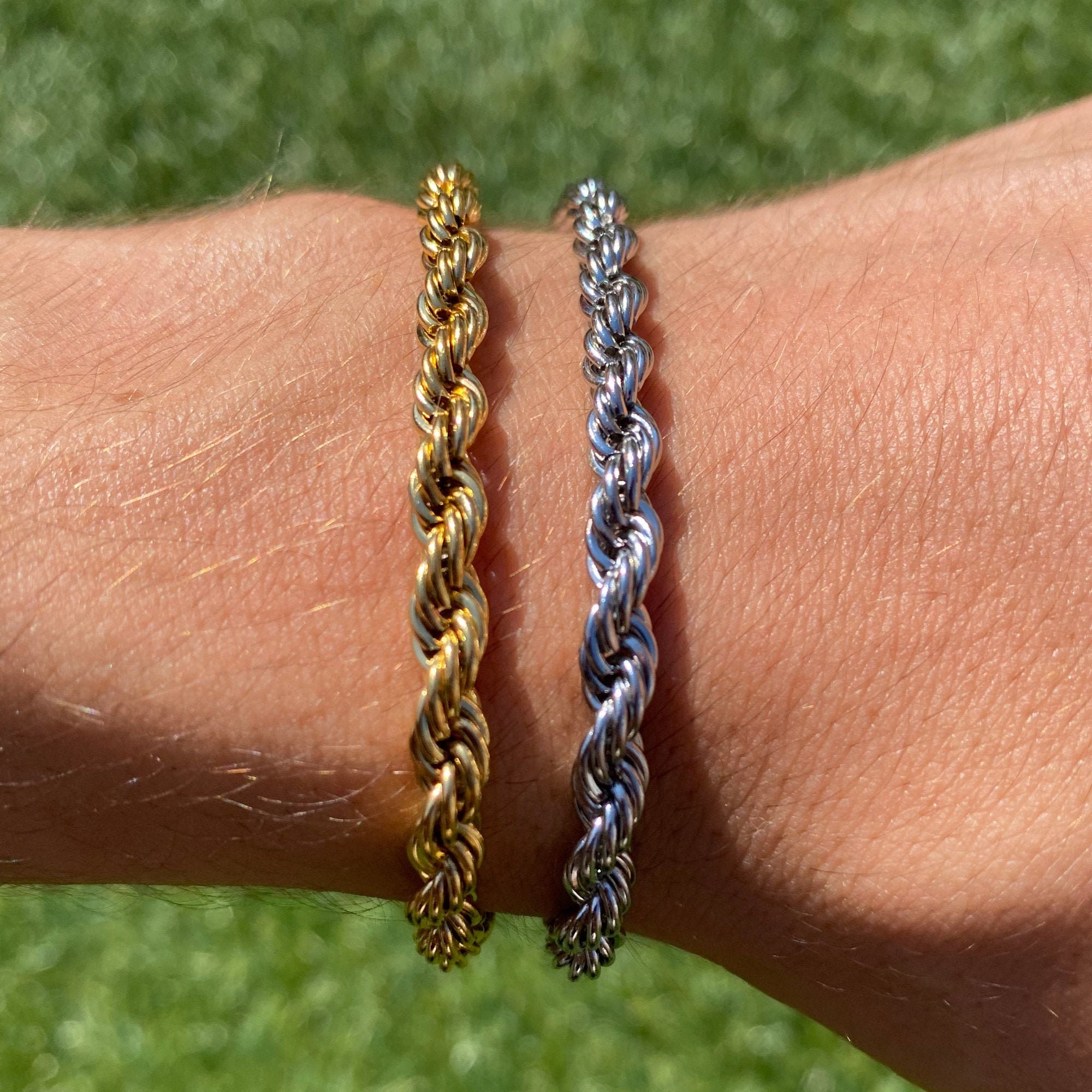 Gold And Silver Mens Rope Bracelet 5mm Rope Chain Bracelet Etsy