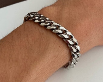 Silver Mens Bracelet Chain 9mm Curb Link Chain Bracelet Mens Woman Chain, Custom Personalised Silver Curb Chain Bracelet By Outrage London