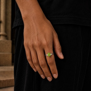Genuine Peridot Ring, Sterling Silver, August Birthstone, Minimalistic Stackable Design
