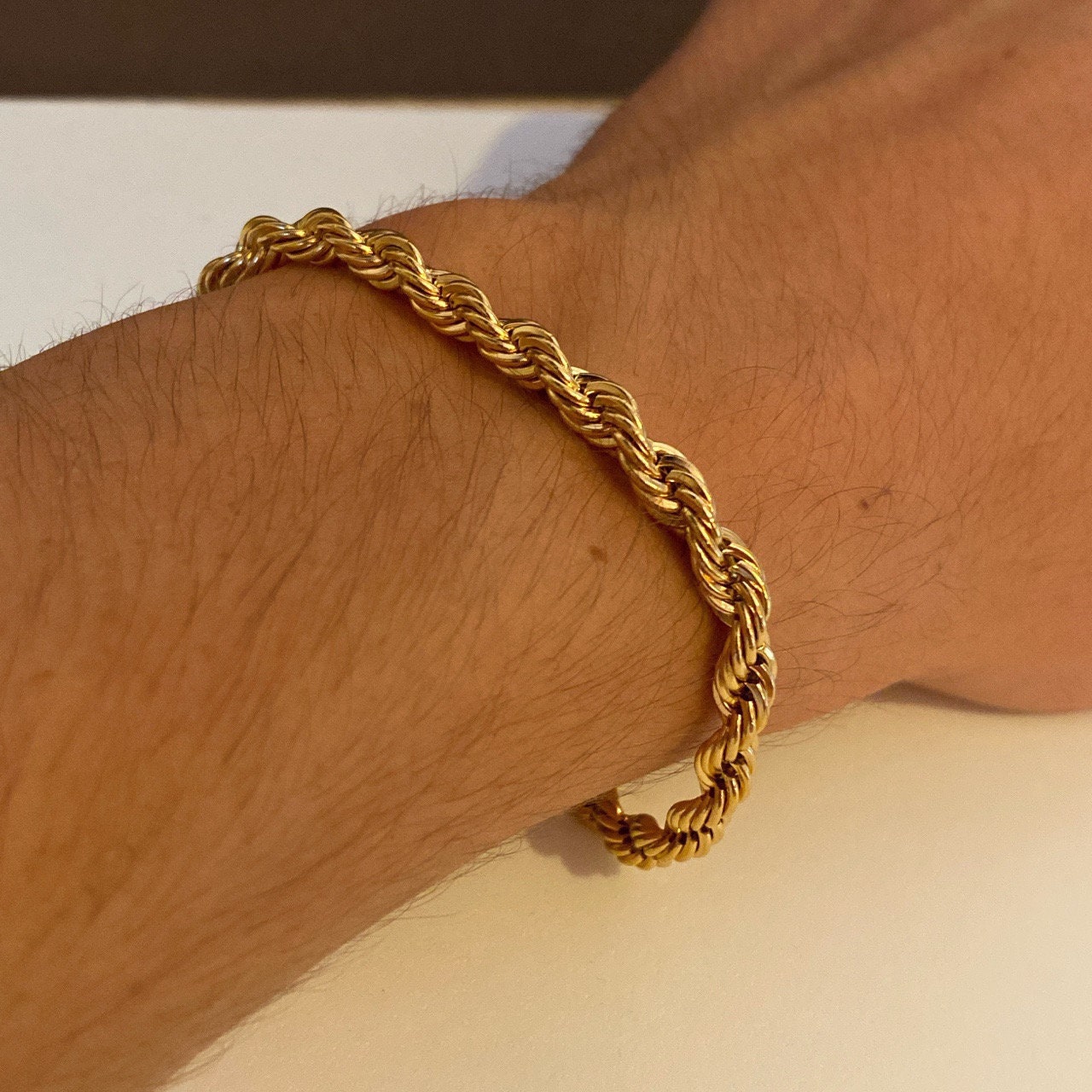 Gold Bracelet Twisted Rope Bracelet 5mm Mens Womens Bracelet Chain