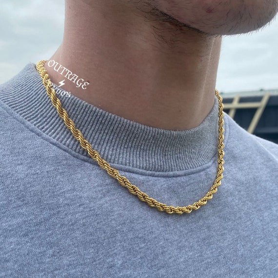 Mens Chain Gold Rope Chain Necklace Gold Chains for Men Stainless Steel Chains  5mm Rope 18 / 20 / 22 Chain -  Canada