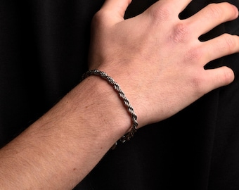 5MM Silver Custom Rope Bracelet for Men and Women, Thin Silver Bracelets, Minimalist Chain Bracelets, Personalised Jewellery Gifts Man Woman