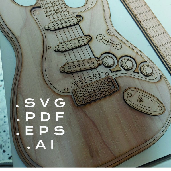 Digital File - 3D Fender Strat Guitar Laser Cut Art Piece for-SVG-PDF-AI-Multi-layer Scalable Buy 2 or more and get 10% off with coupon code