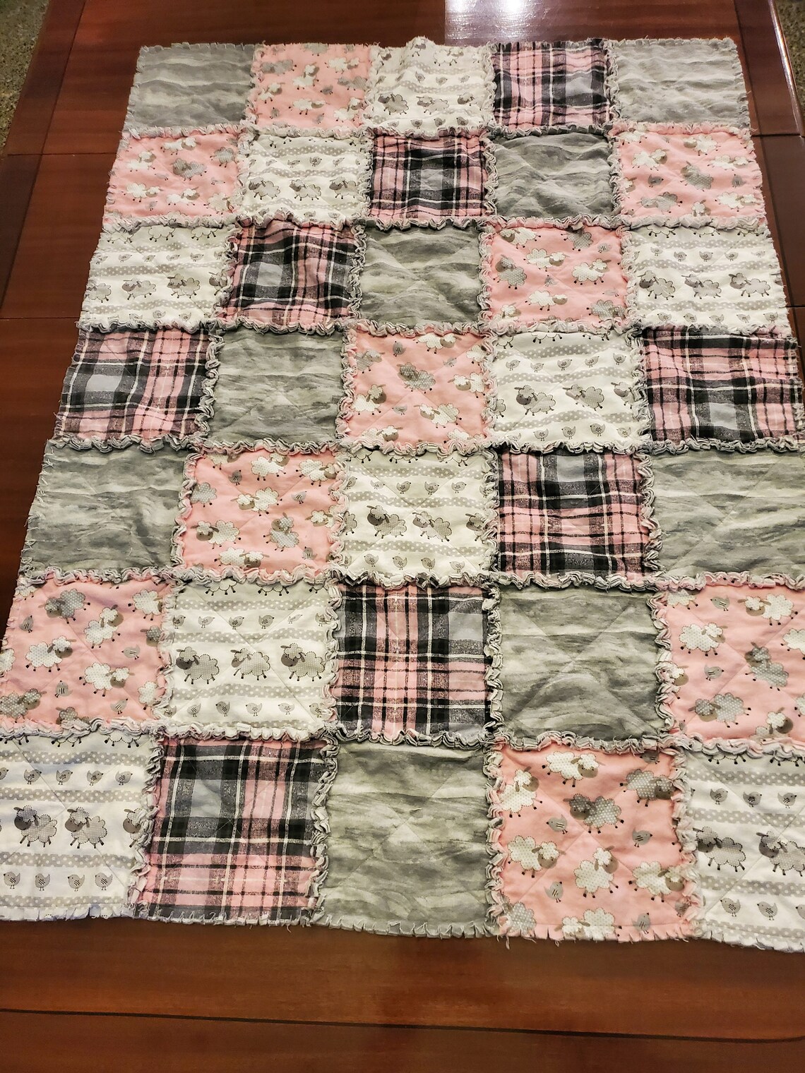 Cozy Pink and Gray Baby Quilt Etsy