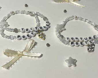Taylor Swift The Tortured Poets Department Inspired Double Strand Stacked Bracelet with Silver or Gold Charm