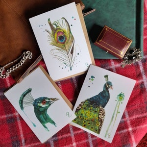 Peacock Watercolour greeting cards. &quot;The Pride Collection&quot;. Peacock. Feather.