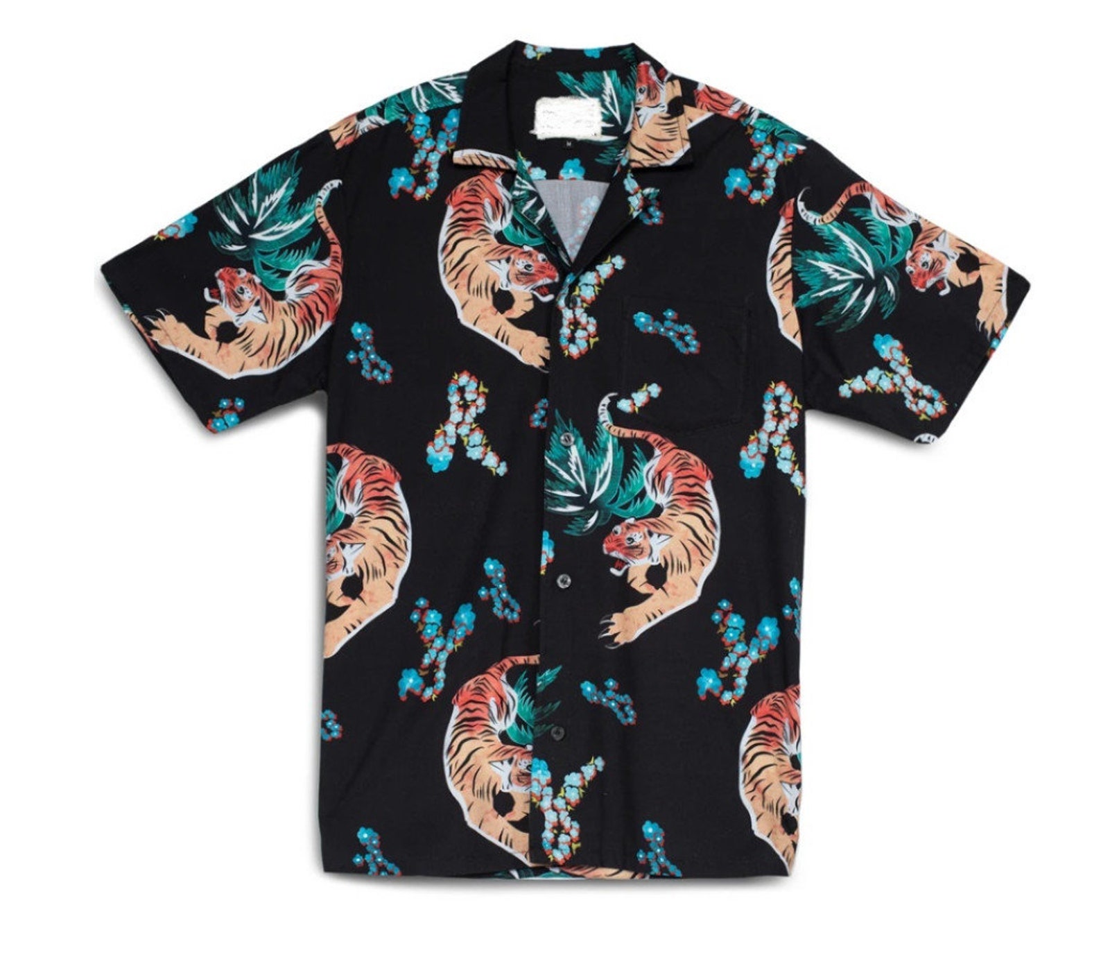 Tiger Hawaiian Shirt Vintage Pattern Button Down Animal Etsy