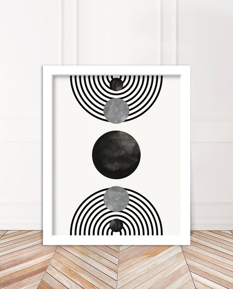 Black and White Geometric Wall Decor Mid Century Modern Wall Etsy