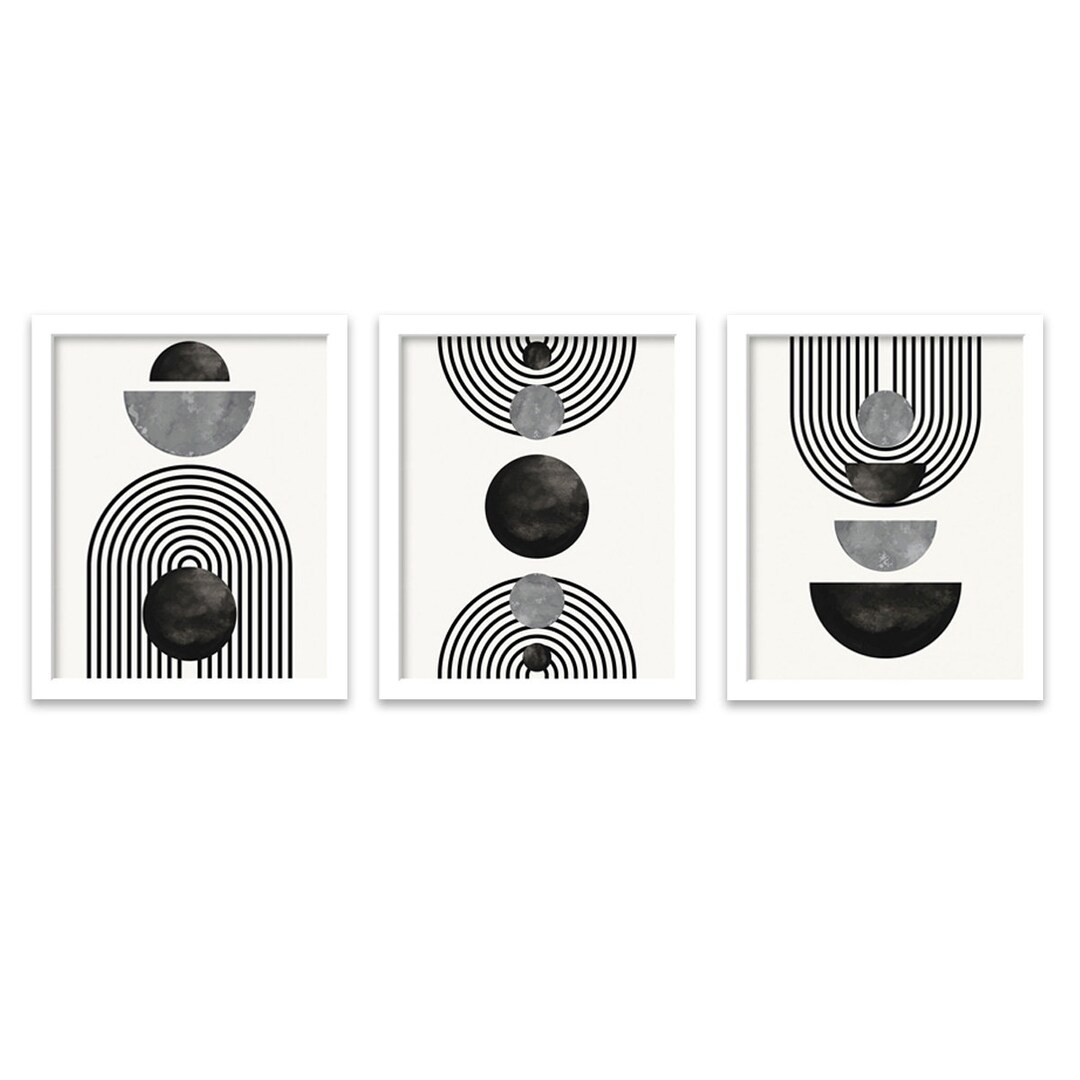 Black and White Geometric Wall Decor Mid Century Modern Wall Etsy