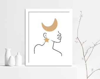 Female Illustration, Midcentury Modern Wall Decor, Woman Art Print, Digital download, African American Female Art, Printable Wall Decor