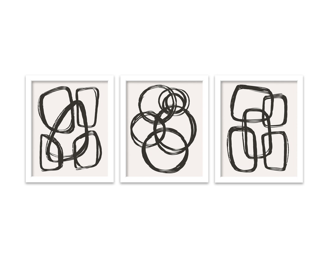 Black and White Minimalist Art, Set of 3 Prints, Abstract Wall Decor ...