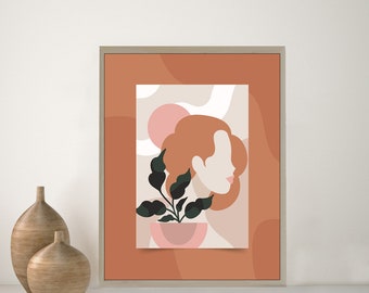 Female Illustration Poster, Abstract Female Wall Art, Midcentury Modern Wall Decor, Digital download, Woman Art Decor, Printable Wall Decor