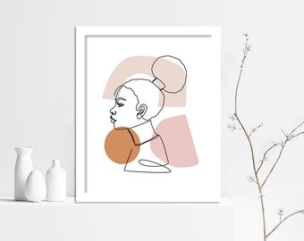 Female Wall Art, Line Art Decor, African American Woman Art, Midcentury Modern, Black Female Art, Digital download, Boho Decor, Printable