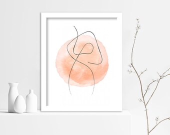 Abstract Watercolor Wall Art, Female Art Print, Midcentury Modern Wall Decor, Digital download, Boho Abstract Home Decor, Pink Wall Art