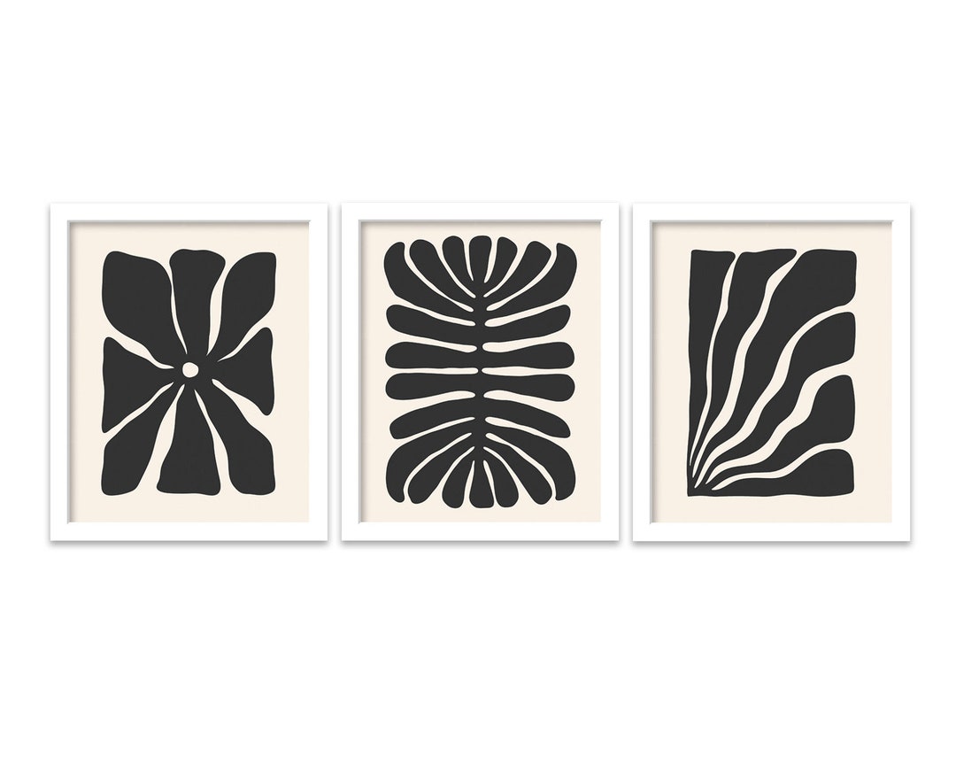 Set of 3 Black and White Minimalist Art, Abstract Black and White Print ...