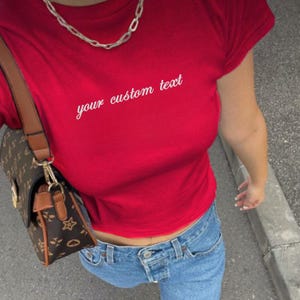 Custom Embroidered Baby Tee, Cropped Slogan DIY Custom Text Y2K Tee Shirt, Personalized Baby Tee, Womens Custom Text, Embroidery Baby Tee