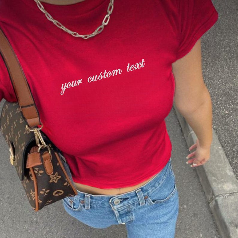Custom Embroidered Baby Tee, Cropped Slogan DIY Custom Text Y2K Tee Shirt, Personalized Baby Tee, Womens Custom Text, Embroidery Baby Tee