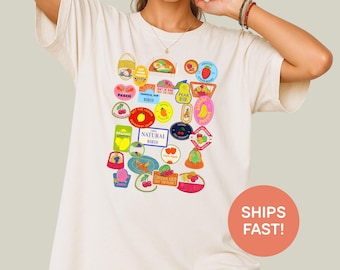 Retro Fruit Label T-Shirt: Cottagecore Sommer Top
