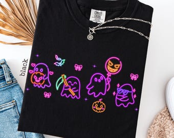 Camiseta de Halloween con fantasma neón de coqueta: camiseta retro kawaii