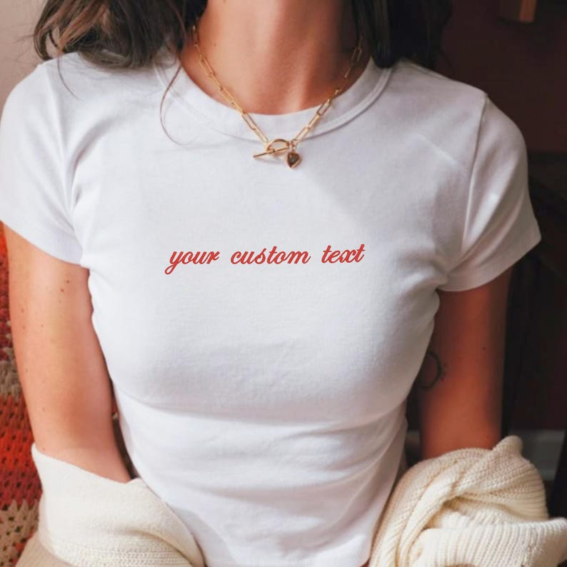 Custom Embroidered Baby Tee, Cropped Slogan DIY Custom Text Y2K Tee Shirt, Personalized Baby Tee, Womens Custom Text, Embroidery Baby Tee