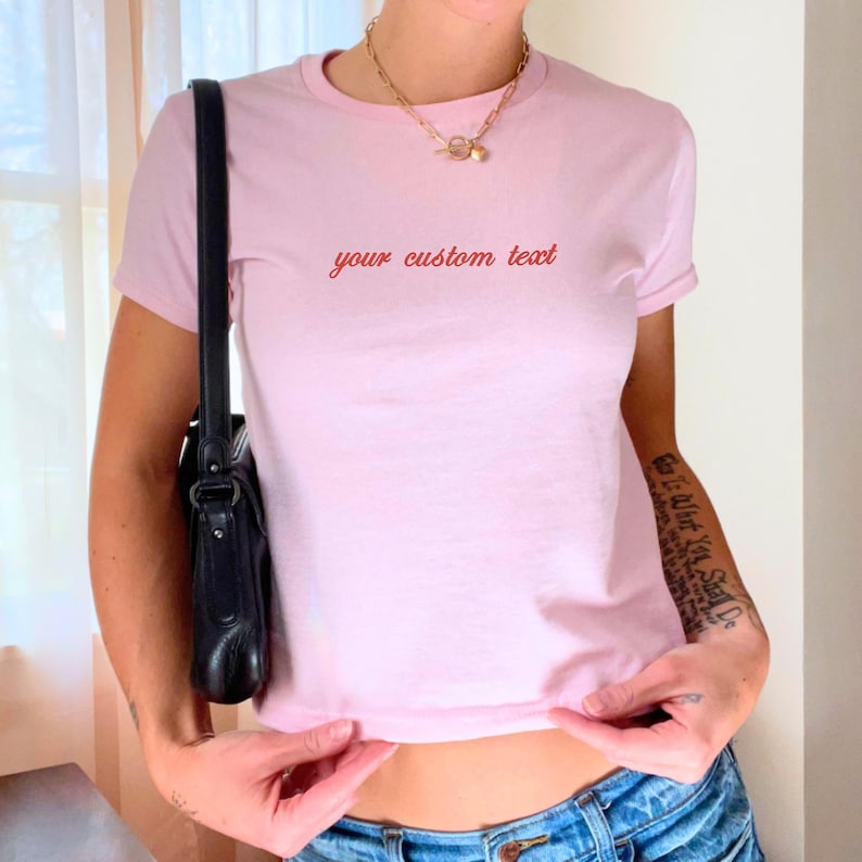 custom concert tee, Custom Embroidered Baby Tee, Cropped Slogan DIY Custom Text Y2K Tee Shirt, Personalized Baby Tee, Womens Custom Text, Embroidery Baby Tee