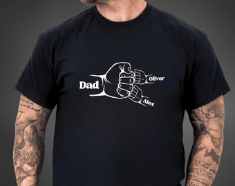 Custom Fist Bump Dad T-Shirt, Dad Shirt with Kids Names, Daddy To Be Gift, Personalized Dad Tshirt, Fathers Day Tee Gift, Cute Daddy T-shirt