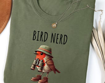 Lustiges Vogel Nerd T-Shirt: Vogelbeobachter Geschenk mit Rotkehlchen Illustration