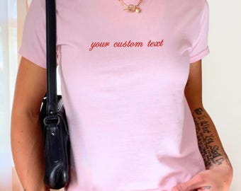Custom Embroidered Baby Tee: Y2K Style Fitted Cotton Top