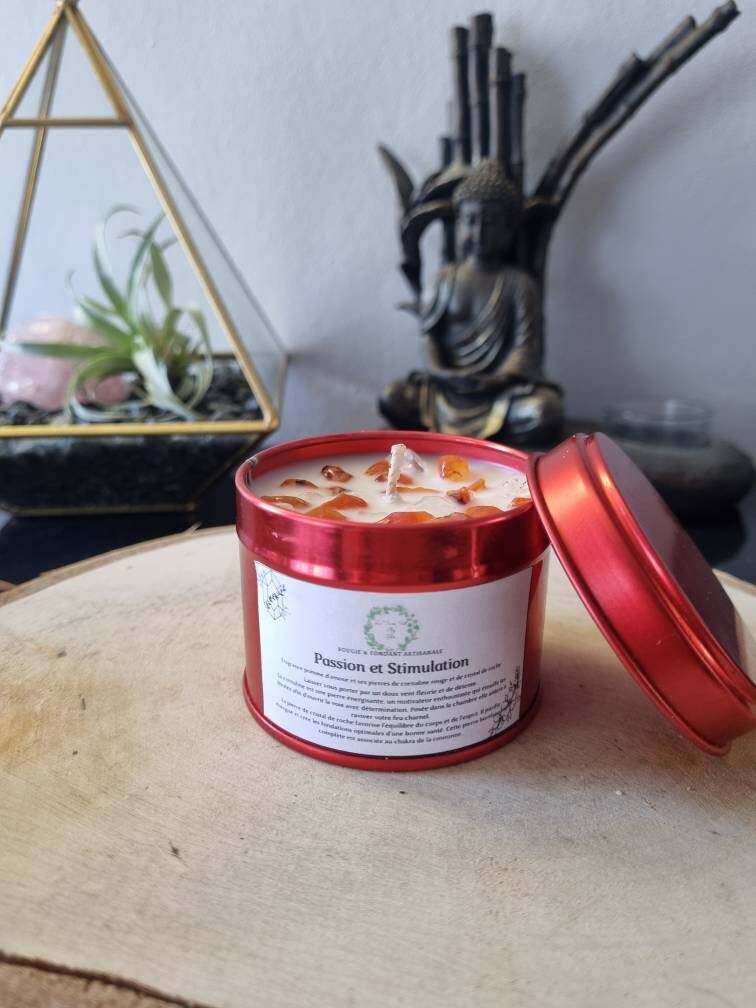 Bougie Pomme d'amour Passion et Stimulation Ses Pierre de Cornaline Cristal Roche