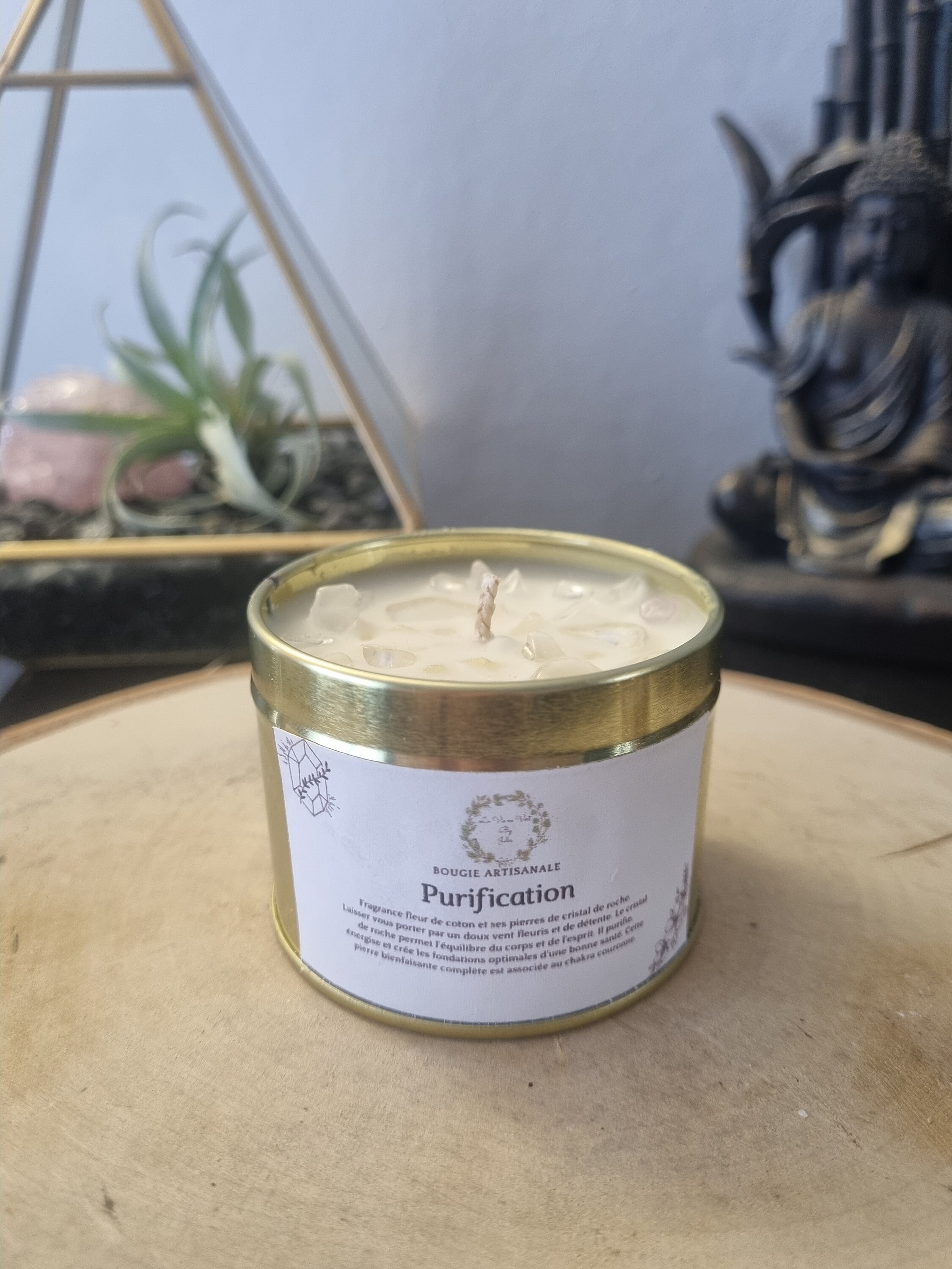 Bougie Cristal de Roche Purifiante et Énergisante Fleur Coton