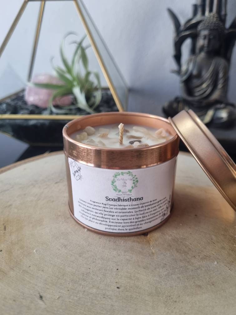 Bougie Svadhisthana Méditation | Chakra Sacré Odeurs Encens Orientale et Pierre de Lune