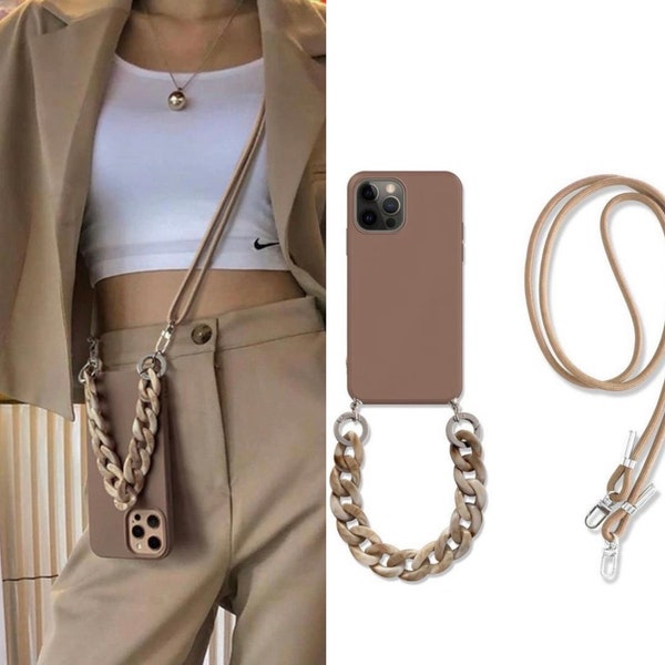 iPhone Case with Strap for iPhone 11, 12, 13, 14, 15 Pro Max Luxury TPU Protective-Crossbody Necklace Bracelet Lanyard Phone Case with Chain