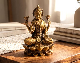Kamal Lakshmi-standbeeld Hindoe-godin Rijkdom Welvaart Lotus Idool Puja Mandir Decor Diwali-cadeau