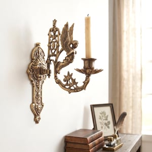 Antique Brass Wall Sconce, Vintage Candlestick Holder, Unique Home Decor image 1