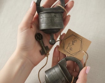 Antique Iron Puzzle Padlock with Keys | Rustic Farmhouse Lock Vintage Decor Collectible Gift
