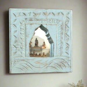 Vintage-Inspired Rustic Wooden Mirror Frame: Handcrafted Indian Gift for Antique Decor
