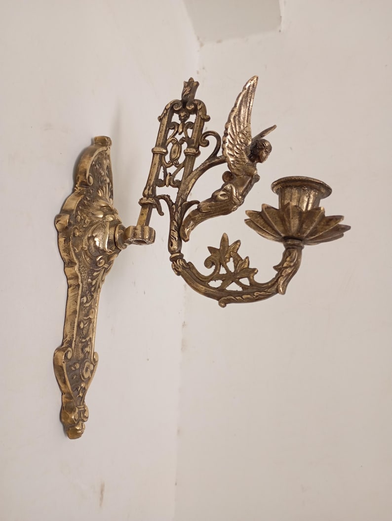 Antique Brass Wall Sconce, Vintage Candlestick Holder, Unique Home Decor image 3