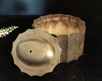Vintage Metal Keepsake Box Engraved Trinket Case Antique Storage Decor Gift Collectible
