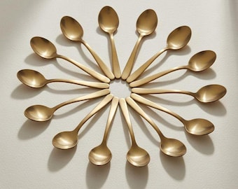 Vintage Brass Teaspoon | Antique Individual Serving Spoon | Rustic Kitchen Tableware Decor