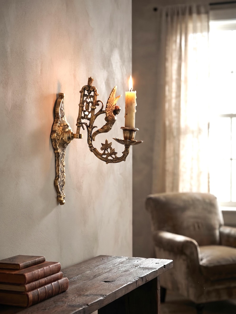 Antique Brass Wall Sconce, Vintage Candlestick Holder, Unique Home Decor image 2