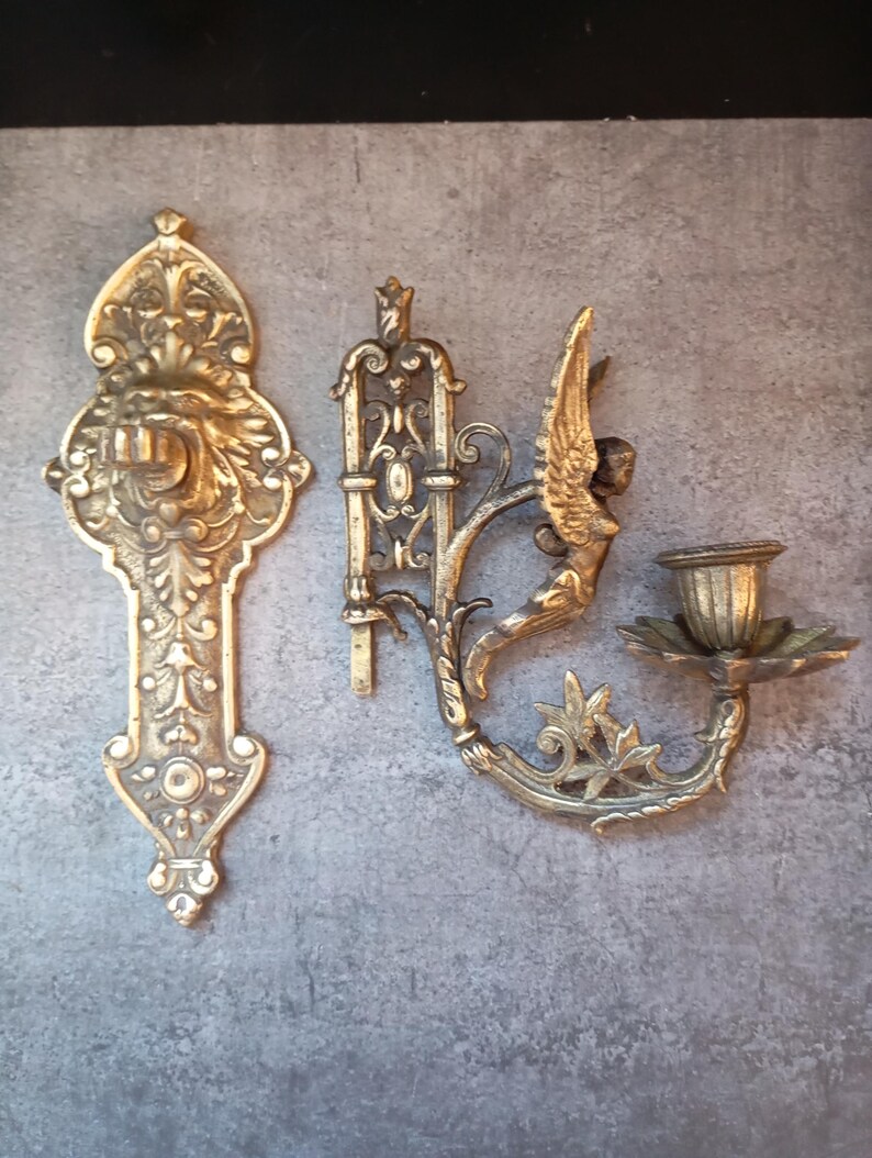 Antique Brass Wall Sconce, Vintage Candlestick Holder, Unique Home Decor image 10
