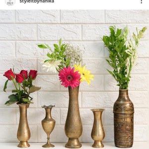 Vintage Brass Vase Collection | Hand-Etched Rustic Metal Urns | Eclectic Home Decor | Collectible Indian Vases