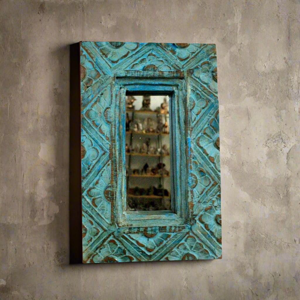 Antique-Inspired Rustic Wooden Mirror Frame: Handcrafted Indian Gift for Vintage Decor