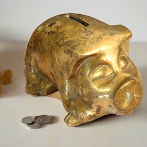 Vintage Old Brass Fine Hand Crafted Pig Piggy Bank / Coin Box